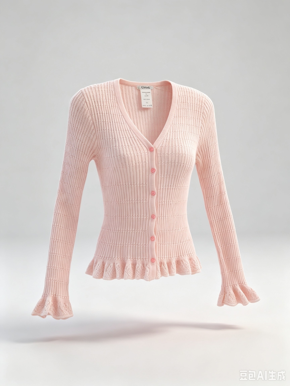 Chloe Pink Ribbed V-Neck Button Cardigan - Women